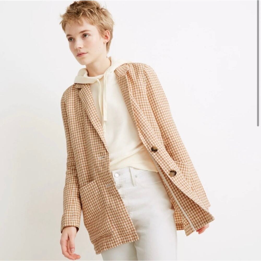 Madewell Linen Dorset Blazer in Gingham Check Melange Earthen Sand Size L